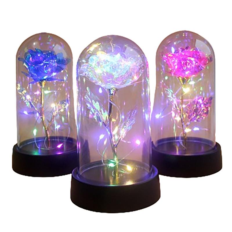 Светодиодная фольга Цветок Искусственные розы Цветы Ночной светильник День Святого Валентина Подарок для девушки Вечная роза Свадебный декоративный подарок