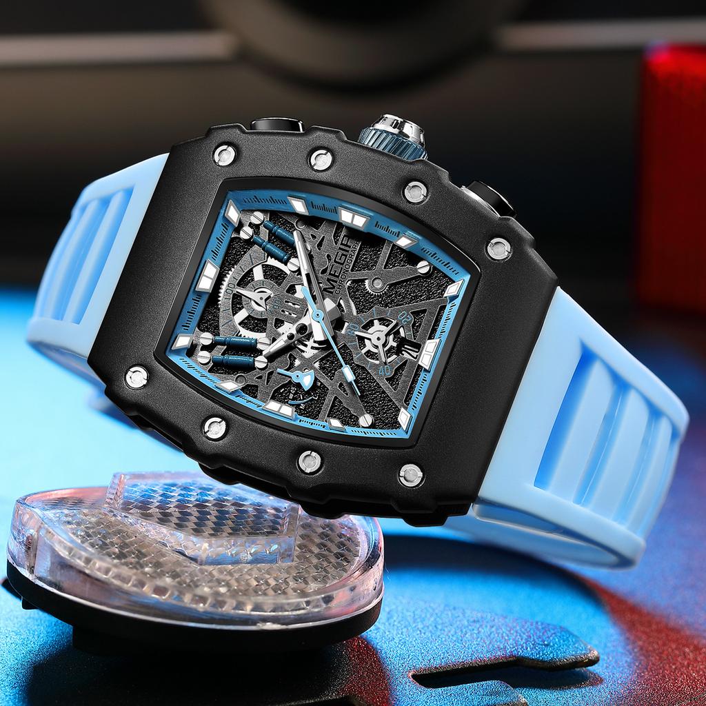 Часы-хронограф мужские повседневные водонепроницаемые светящиеся спортивные аналоговые кварцевые наручные часы с циферблатом-бочкой и силиконовым ремешком автоматическая дата