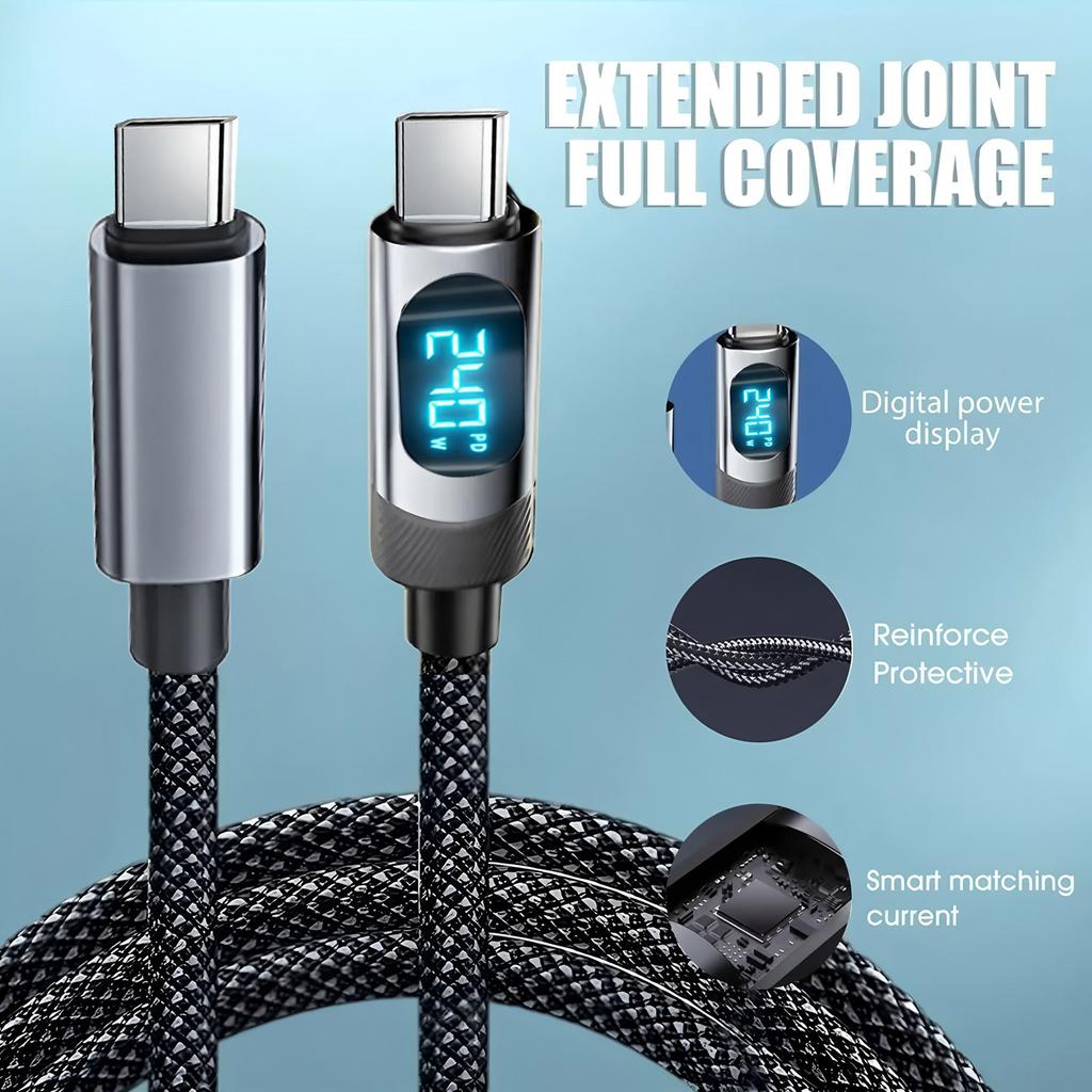 240 Вт PD USB C на USB C Кабель со светодиодным дисплеем Быстрая зарядка для Samsung Xiaomi Vivo Realme Motorola Type C Зарядный кабель