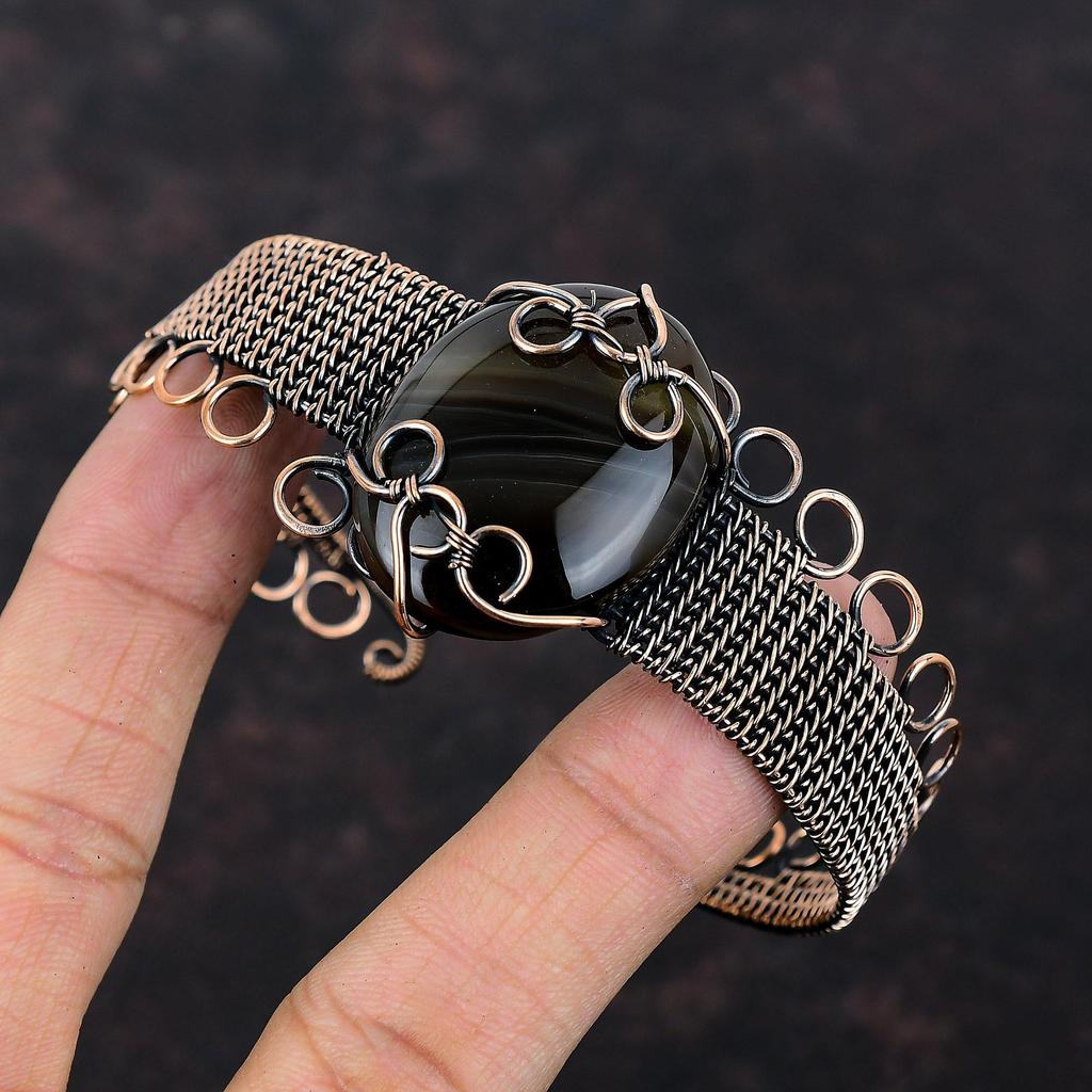 Sardonyx Cuff Bracelet Copper Wire Wrapped Jewelry Adjustable Bangle Gemstone Bracelet Copper Wire Wrapped Bangle Handmade Jewelry For Gift