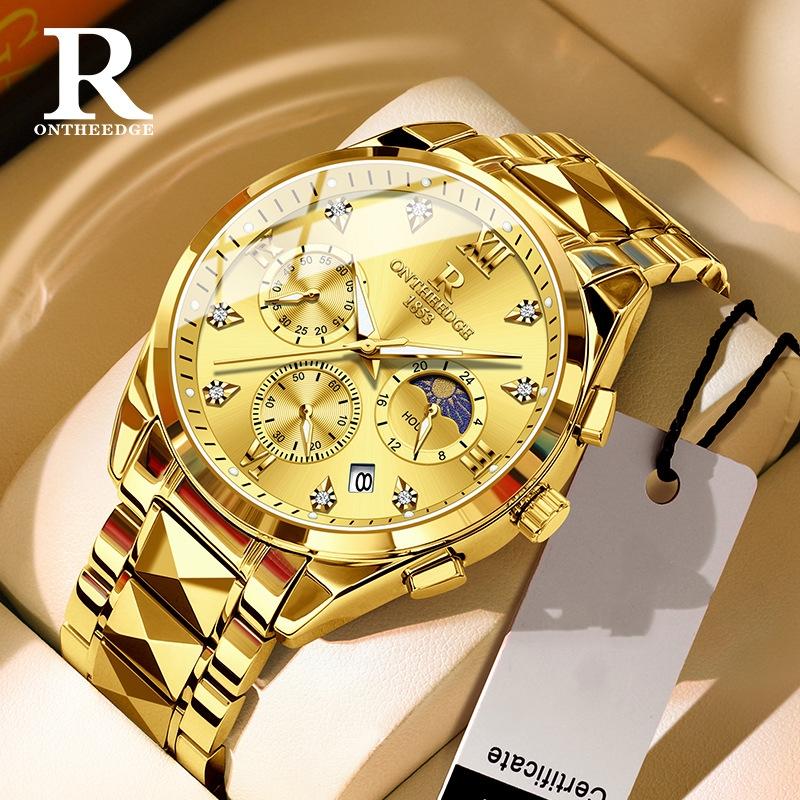 ONTHEEDGE Watch Men's Multi-functional Three-eye Six-pin Gold Business Men's Quartz Watch