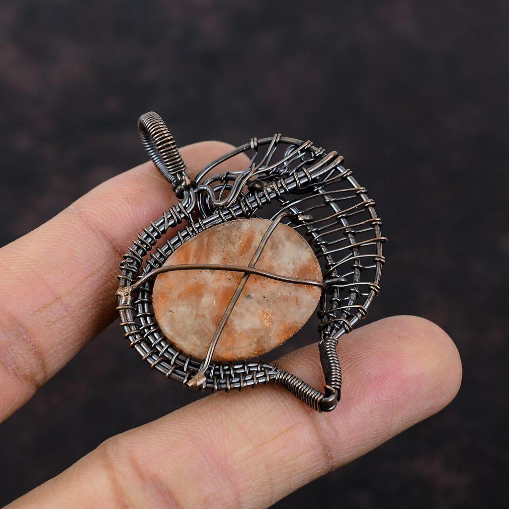 Кулон с солнечным камнем, кулон из медной проволоки, кулон ручной работы, ювелирные изделия из солнечного камня, кулон с драгоценным камнем, этнический кулон, кулон из медной проволоки, ювелирный подарок для нее