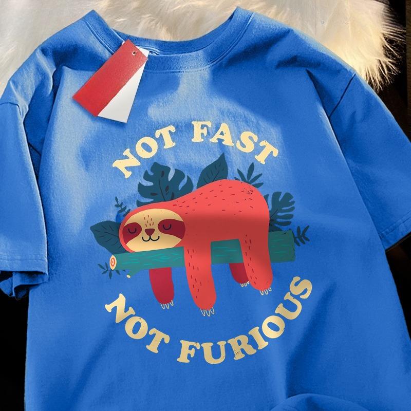 Not Fast Not Furious Cute Sloth Male T Shirts Hip Hop Crewneck Short Sleeve Summer Cotton Tops Casual Sweat Oversized Tshirts