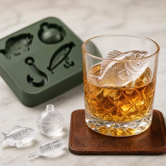 Ice Cube Mold, Silicone 3D Bass Hook Float Shapes Ice Tray, DIY Easy to Release Reusable Ice Cubes for Whiskey Wine Bar Use