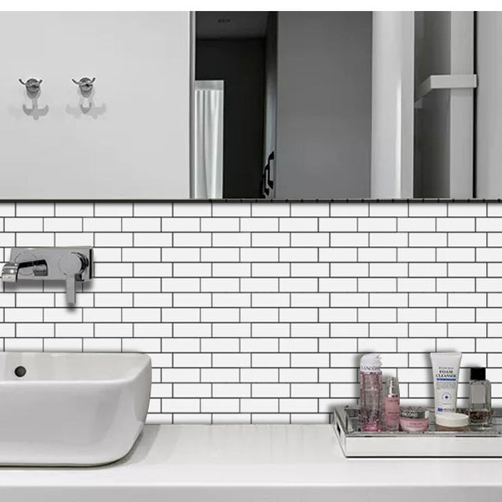 Waterproof Self Adhesive White Subway Kitchen Bathroom Wall Tiles 3D Tile Sticker Peel and Stick