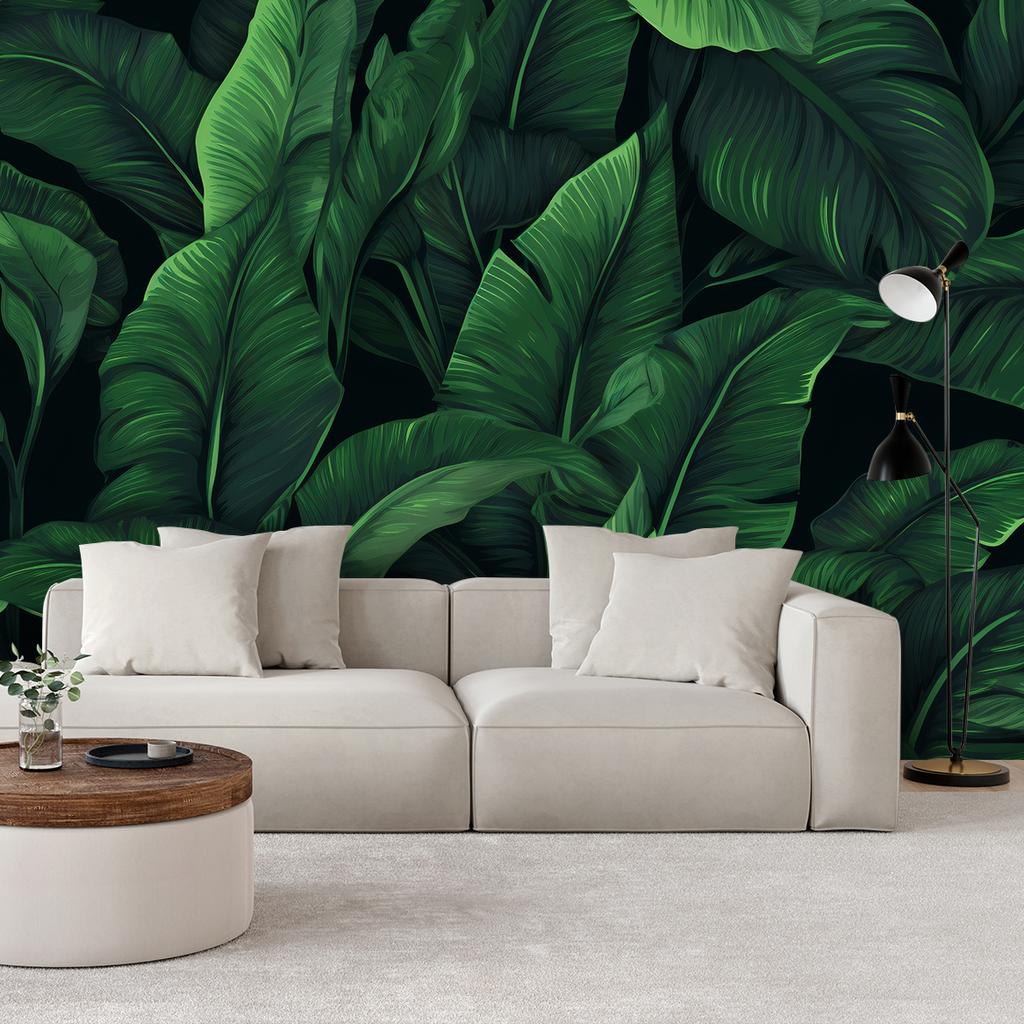 Обои Экзотические листья в монохромном зеленом цвете