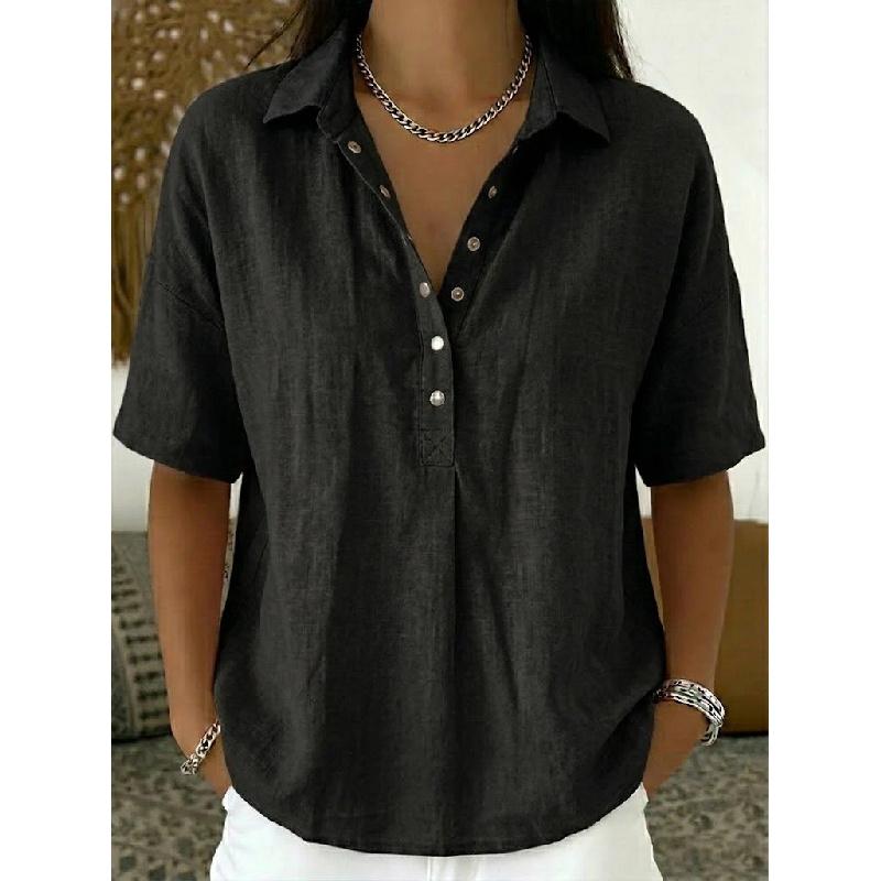 2026 Summer New Women's Loose and Comfortable Turn-down Collar Short-sleeve Solid Color Shirt