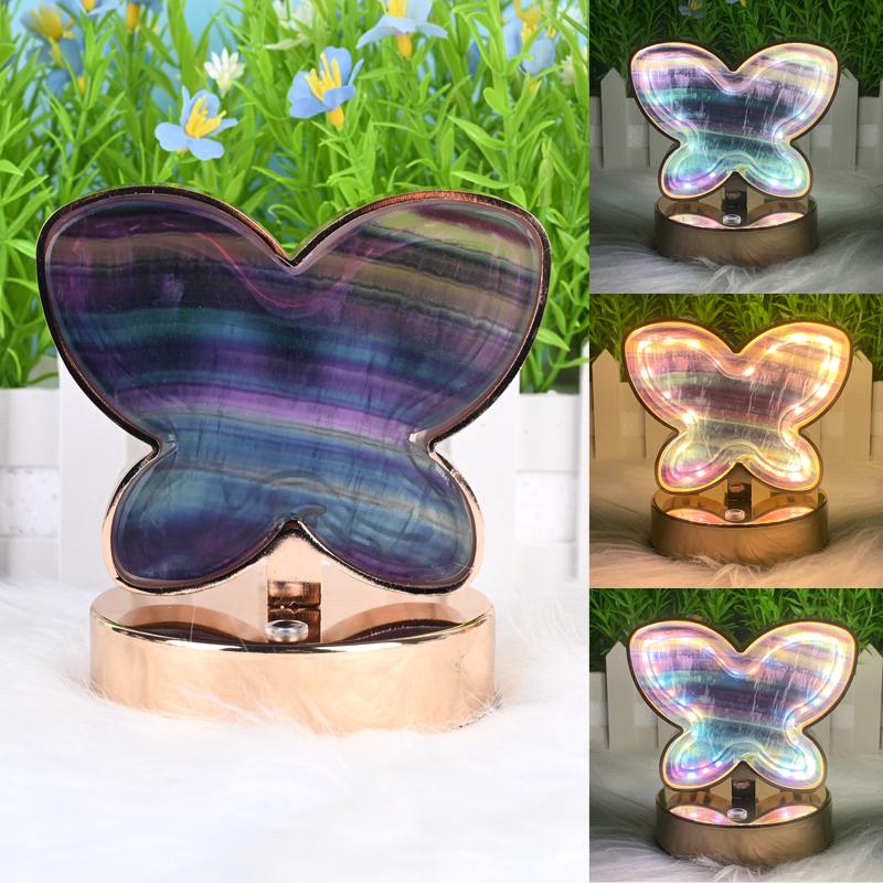 Natural Crystal LED Lamp Multi Shape Heart Moon Star Butterfly USB Night Light for Gift