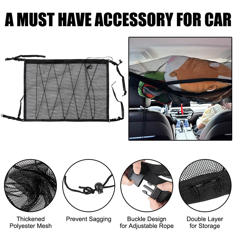 Breathable Mesh Bag Adjustable Mesh Pocket Interior Cargo Storage Bag Car Ceiling Storage Net Pocket Car Roof Storage Organizer
