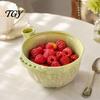 Fresh Food Drainer Ceramic Berry Washing Bowl with Drainage Hole, 360 Degree Self Fruit Serving Rinsing Rinse Bowl, Vegetable Cleaning Strainer