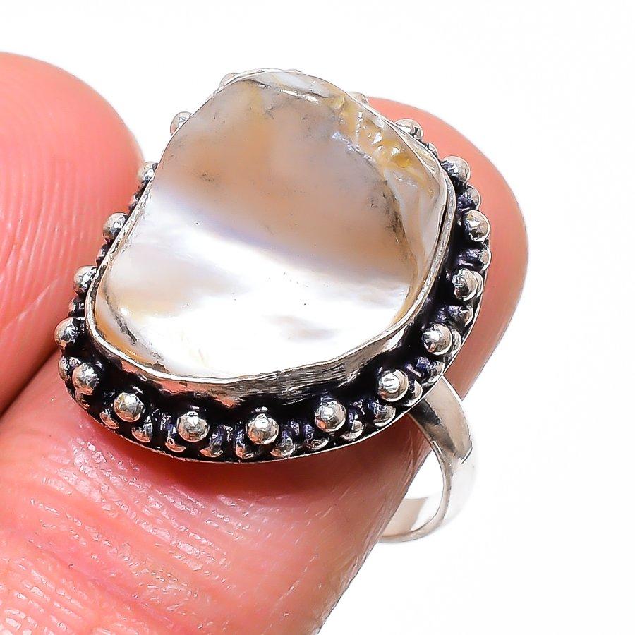 Biwa Pearl Gemstone 925 Sterling Silver Jewelry Ring Size 8.5