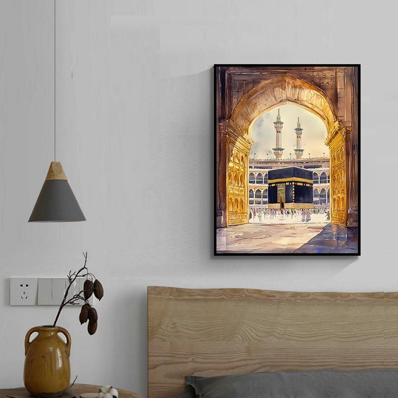 Al-Aqsa Mosque Kaaba Islamic Canvas Poster Watercolors Decorative Painting Modern Pictures Living Room Home Decor Cuadros