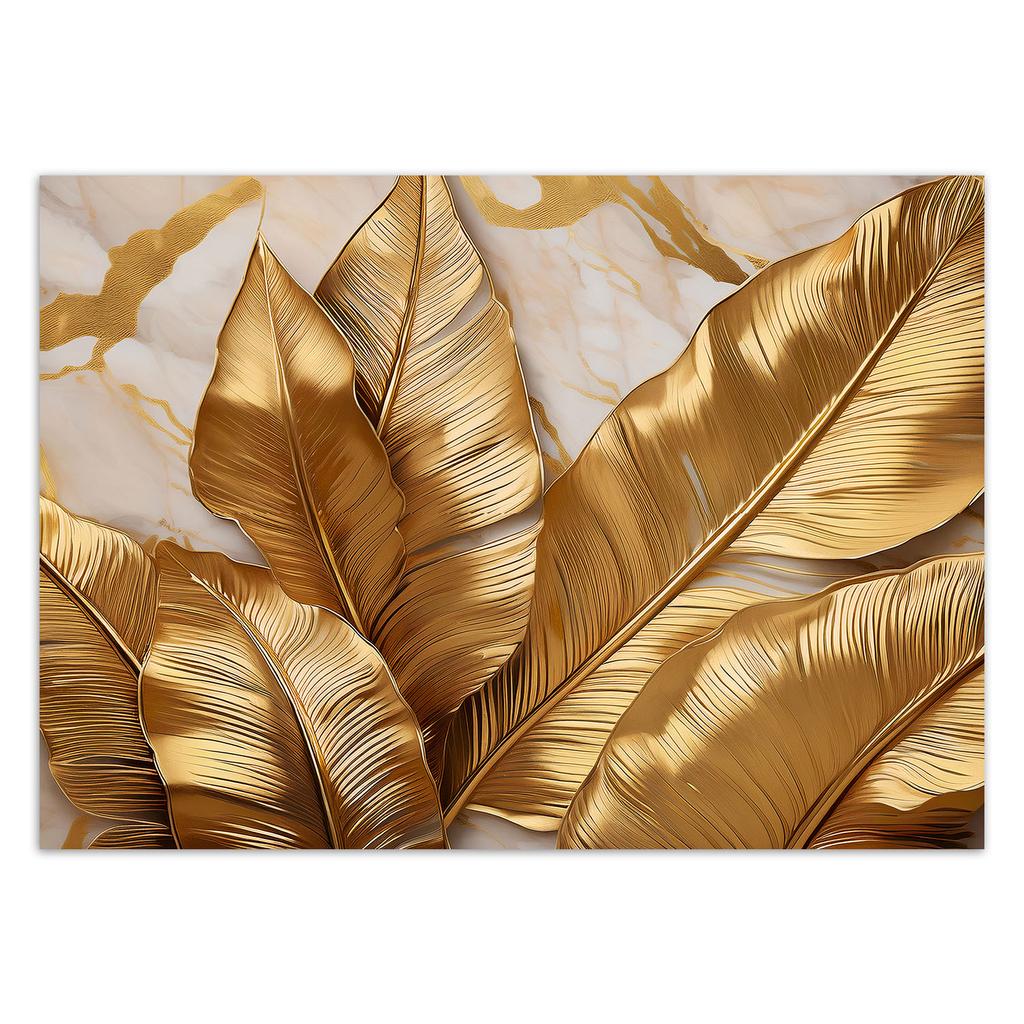 Wallpaper Gold Leaves On Marble Background Abstract