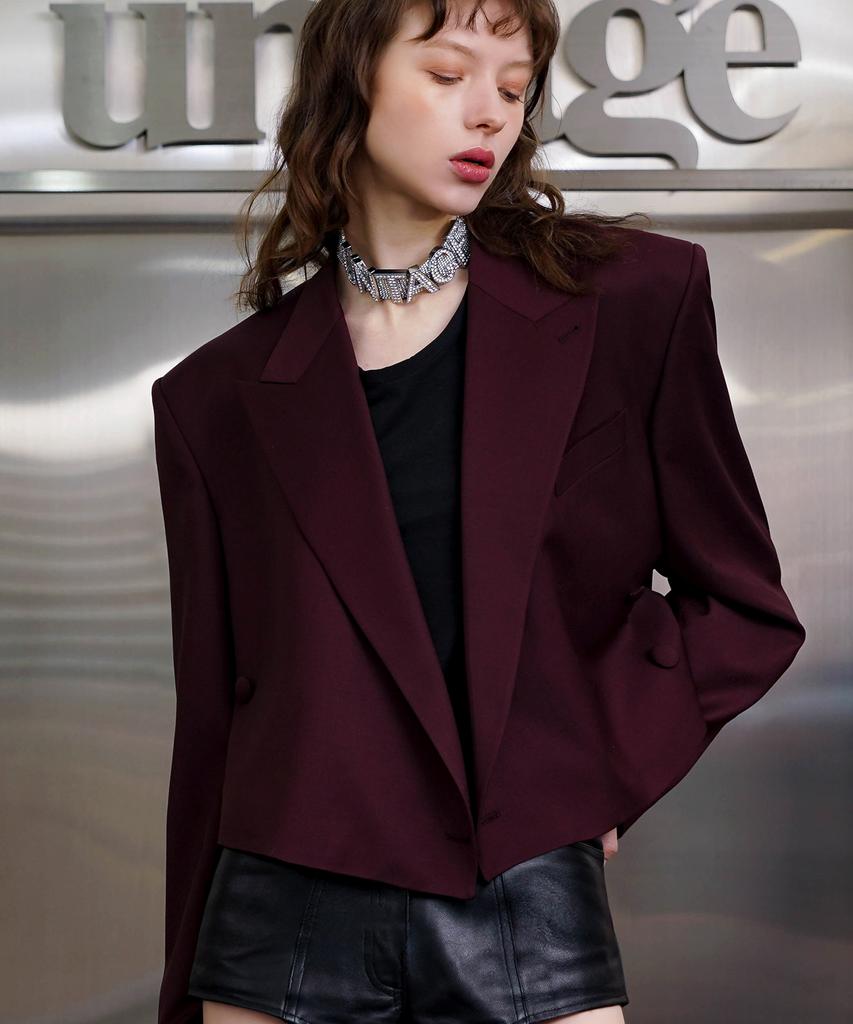 Untage Wool Crop Jacket [Burgundy (Unisex)]_Uth-Fb02