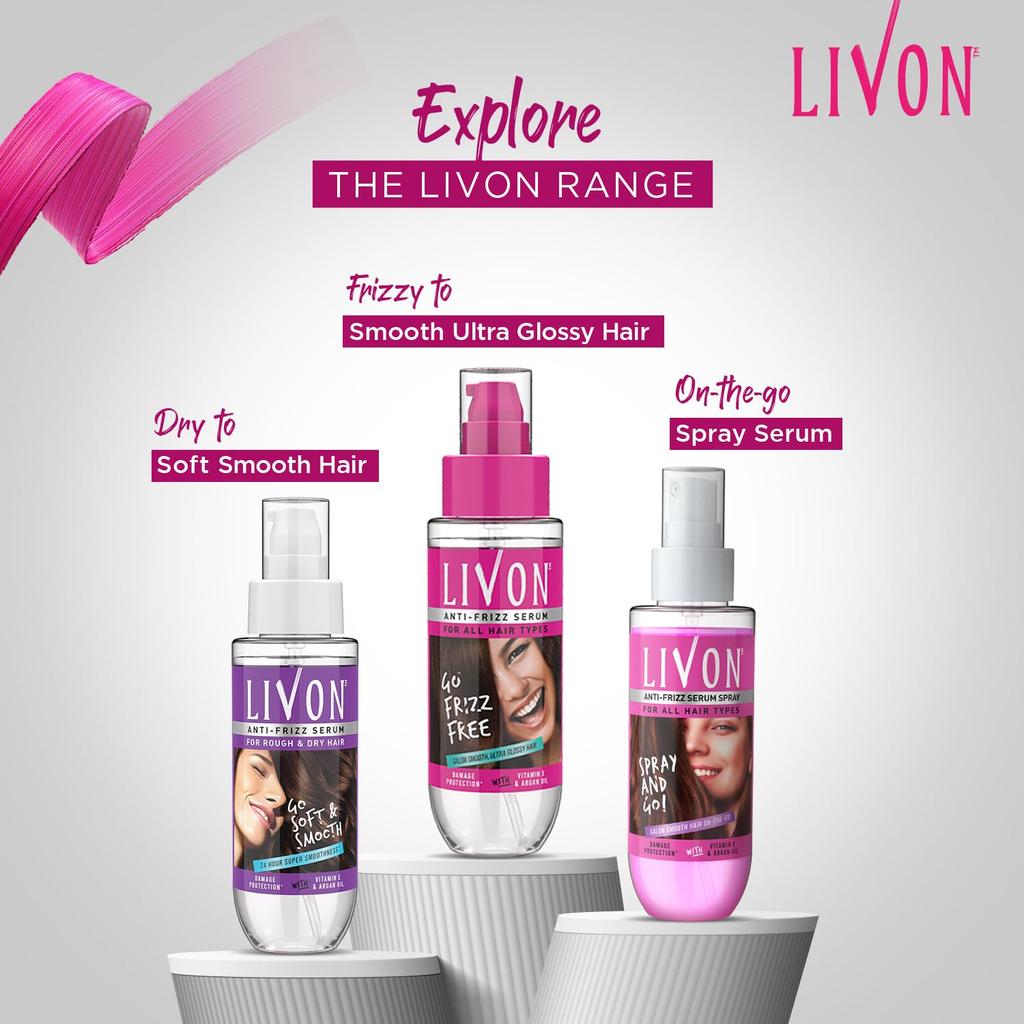 Livon Hair Serum for Dry Frizzy Hair Pack of 2 100ml | Shine Smoothness Damage Protection Leave In Serum Women Men