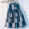 Весна Лето Женская юбка миди с эластичной талией и геометрическим принтом Контрастный цвет Юбка-трапеция Винтажные хлопковые женские юбки