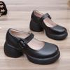 Женские туфли-лодочки на платформе с пряжкой и ремешком, с круглым носком и высоким каблуком, туфли Мэри Джейн для женщин 2024 года, новые элегантные черные туфли из искусственной кожи