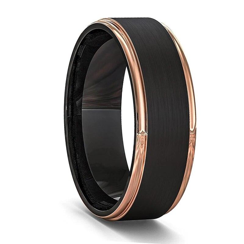 Fashion Men's 8mm Gold Color Groove Beveled Edge Tungsten Wedding Carbon Fiber Ring Punk Gear Wheel Stainless Steel Ring For Men