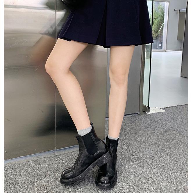 Studiolee Выстиранный патч с лошадью Плиссированные ботильоны на платформе с грубым каблуком Сигаретные эластичные ботинки Челси Женские