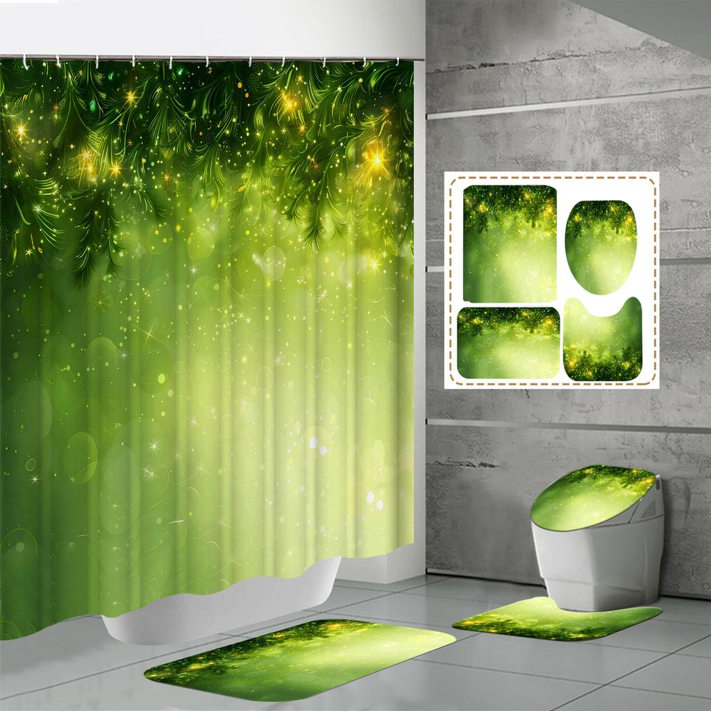 4 ШТ. Наборы штор для душа со шторкой для душа и ковриками, коврик для крышки унитаза, U-образный коврик и коврик для ванной, набор для ванной комнаты с 12 крючками