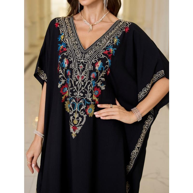 Женская мода лето весна цветочный узор принт рукава 1/2 V-образный вырез свободная талия повседневные платья