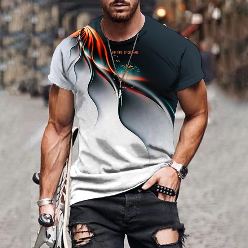 Трендовая градиентная печать повседневная свободная мужская футболка с короткими рукавами и 3D-цифровым принтом, круглый вырез, свободный крой