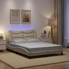 VidaXL Bed Frames with LED Lights, Double Bed with Headboard Cushion, Adult Bed, Bedroom Furniture, Modern, Cream 3213709