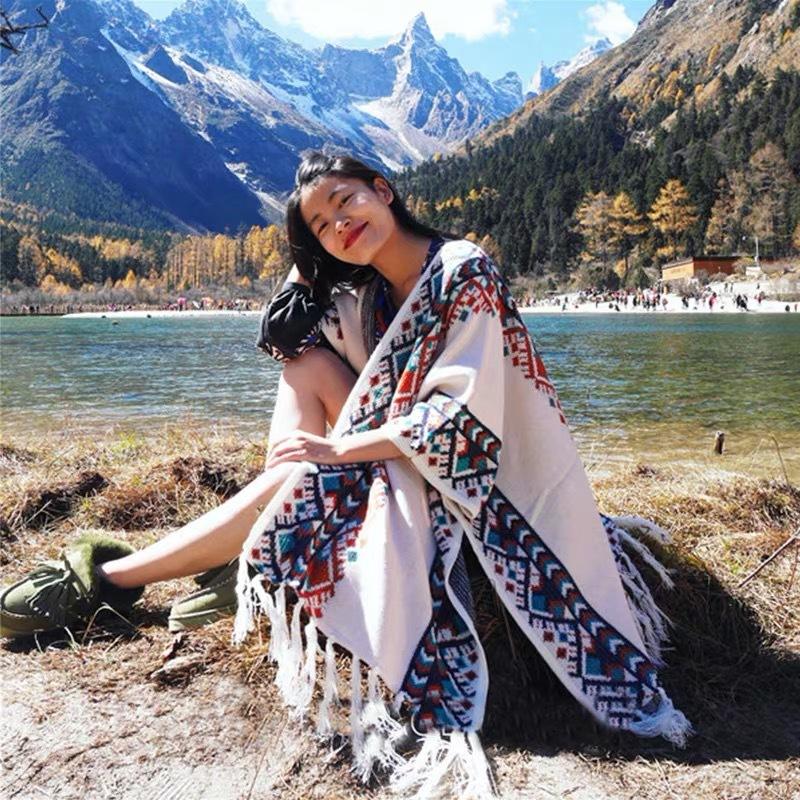 Ethnic Style Shawl Cape Women'S Warmth Tibet Grassland Qinghai Lijiang Travel Photo Scarf Shawl 0217