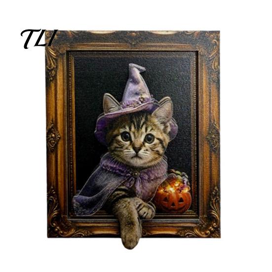 Halloween Party Supplies Cat Frame Fridge Magnet, Retro Wooden Refrigerator Magnets Kitchen Decoration Accessories, Favors Magnet