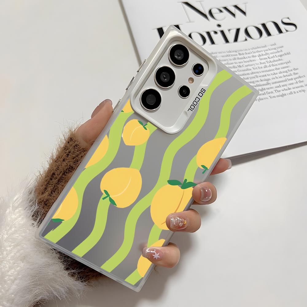 Ins Fruit Fashion Phone Case For Samsung Galaxy S25 Edge S24 S23 S22 S21 S20 Ultra Funda Silicone Silver Cover
