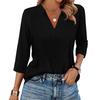 Women's Fashion Casual Lapel Short 3/4 Sleeve Solid Color Shirt Women's V-Neck Tops