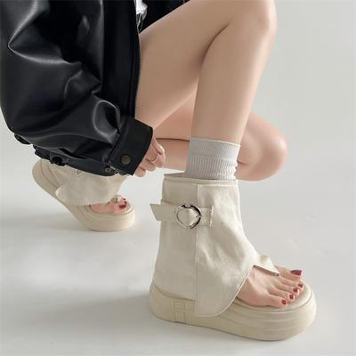 Популярные белые ретро сандалии на высокой платформе с узором «елочка» женские 2025 новая летняя обувь нескользящие французские полусапожки