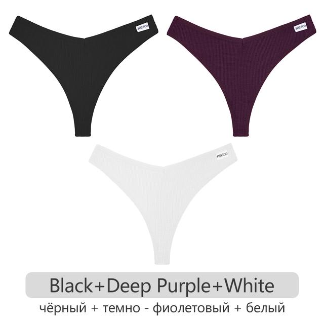 FINETOO Женские трусики с низкой талией, женские хлопковые стринги, 3 шт., удобные вафельные стринги, женское нижнее белье с низкой посадкой и Т-образной спинкой, S-XL, трусы-бикини, нижнее белье