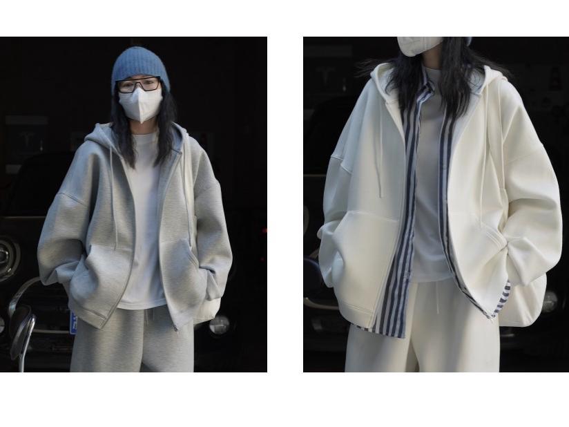 Louvre Ранняя осень Корейский стиль с капюшоном Air Layer кардиган свитер - Свободная повседневная куртка на молнии для женщин