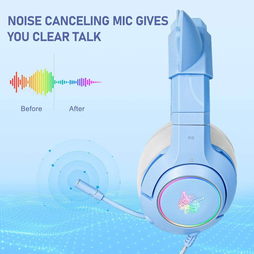 K9 Gaming Headset, Wired Over-Ear Headphones with Detachable Cat Ears, Noise Cancelling Microphone, RGB Backlight, Surround Sound for PC PS5 PS5 Xbox