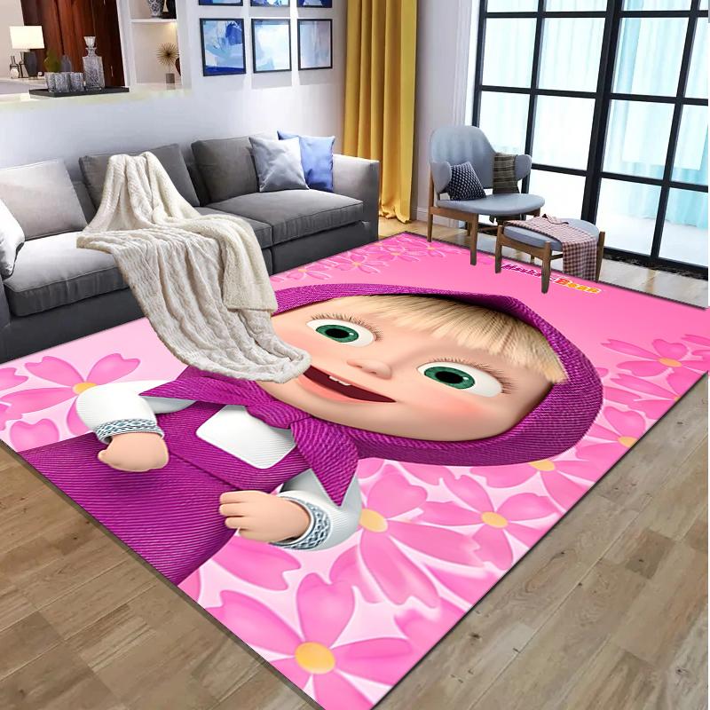 Masha and The Bear Pattern Rug, Indoor/Outdoor Mat, for Picnic, Gameroom, Bedroom, Office, Living Room, Home Decor Carpet, Birthday Gift
