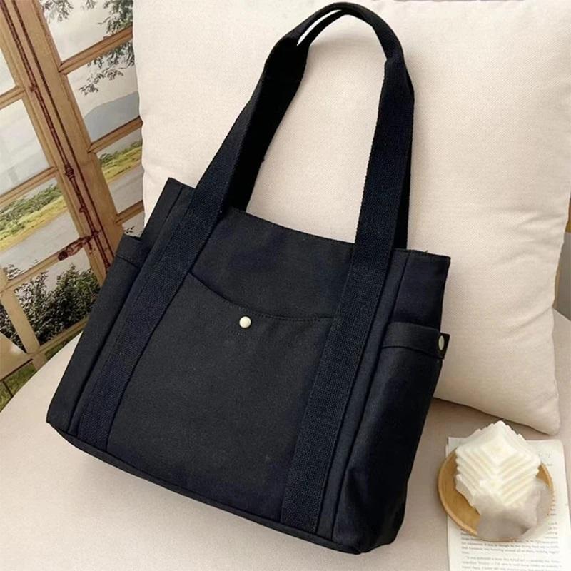 Minimalist Female Student Large Capacity Commuting Tote Bag Canvas Shoulder Bag For Women Portable Handbags CLE