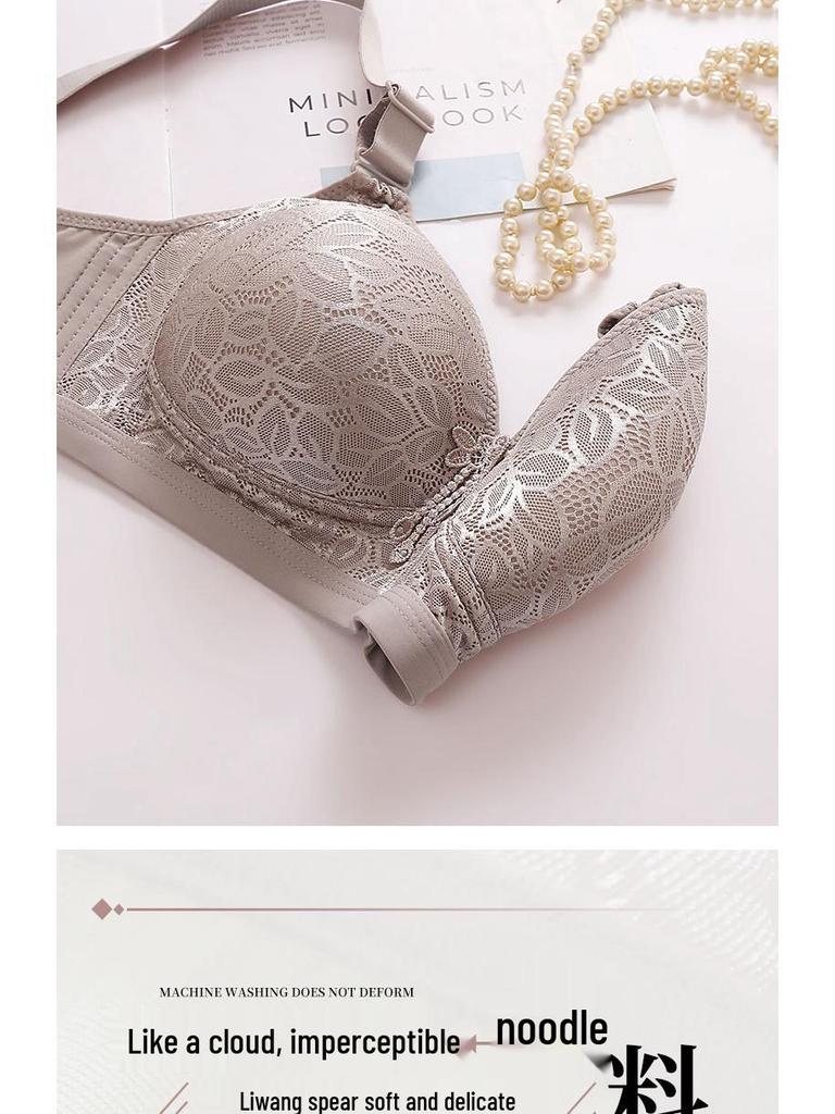Популярный кружевной бюстгальтер на косточках для женщин среднего возраста больших размеров - Фиксированная чашка, застежка на четыре ряда крючков и петель, тонкий хлопок, собирающая поддержка.