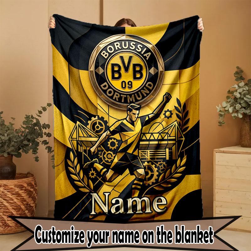 Custom Name Personalized Borussia Dortmund Bvb Print Blanket, Home Decor, Bedroom, Sofa, Camping, Couch, Gifts for Birthday Christmas