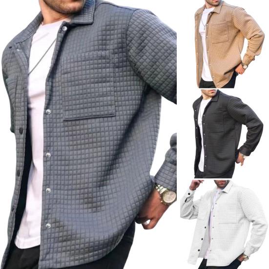 Мужская куртка с лацканами, длинным рукавом, накладным карманом, куртка, пальто с накладным карманом, однотонное вафельное однобортное пальто