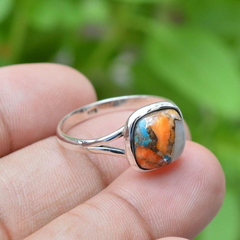 Oyster Copper Turquoise Cushion Ring, Solid 925 Sterling Silver Ring, Bezel Ring, Handmade Jewelry, Ring For Sale