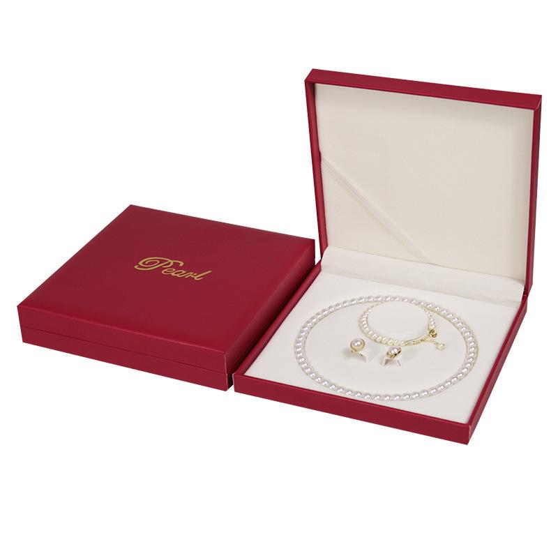 PU Leather Pearl Necklace Gift Box, Right Angle Jewelry Packaging, Goddess Mother's Day Jewelry Set Box.