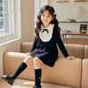 2025 Children Clothes Autumn and Winter Girl College Style Knitted Wool Dress for Girls Black Sweater Dresses