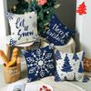 Christmas Pillow Cover Blue Elk Snowflake Linen Print Sofa Cushion Home Cushion Cover