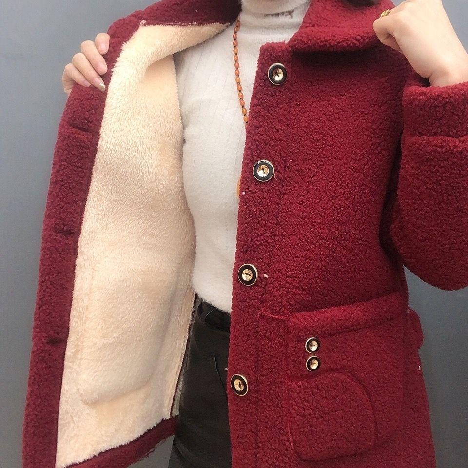 Autumn Winter Thickened Women's Patchwork Sheep Wool Coat with Fur,casual Vintage Clothing,plus Size