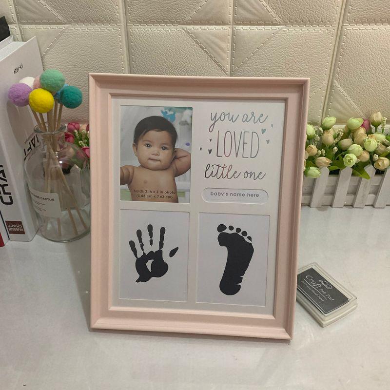 Newborn Hand and Foot Print Ornaments Full Moon 100 Day Photo Frame with Craft Ink Pad Home Decoration Baby Kids Birthday