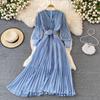 Ethnic Style Holiday Travel Photo V-neck Embroidery Waist Pleated Dress Temperament Large Swing Dress