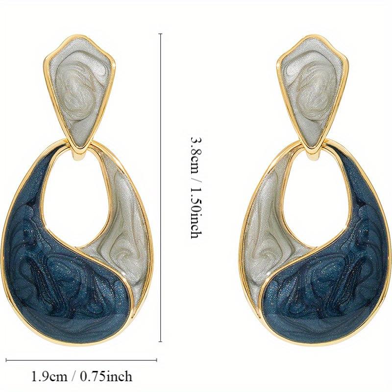 Vintage Water Drop Dangle Earrings for Women Geometric Polygon Drop Earrings Enamel Oil Gray Blue Fashion Party Jewelry