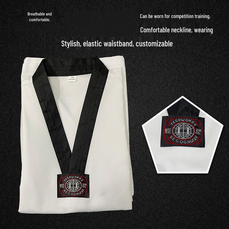 Взрослый и детский костюм для тренировок по тхэквондо - с длинным/коротким рукавом, летний/осенний, полосатый дизайн с возможностью нанесения индивидуальной печати