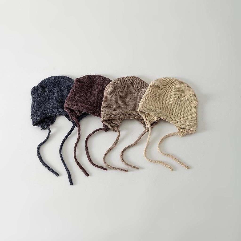 Вязаная шерстяная шапка с защитой ушей для новорожденных - Теплый зимний пуловер для мальчиков и девочек